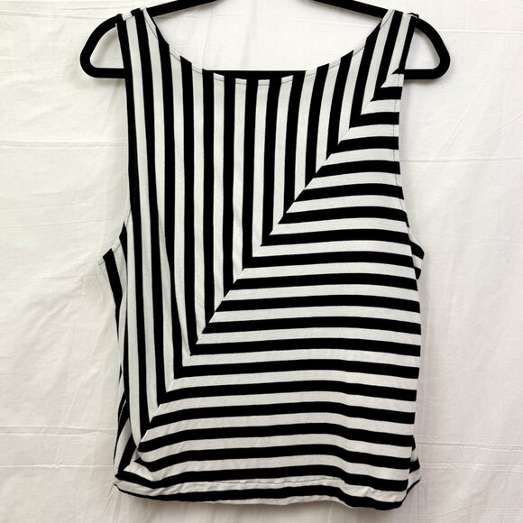Button Back Striped Rayon Tank Women L Black White Cooperative - Picture 1 of 7